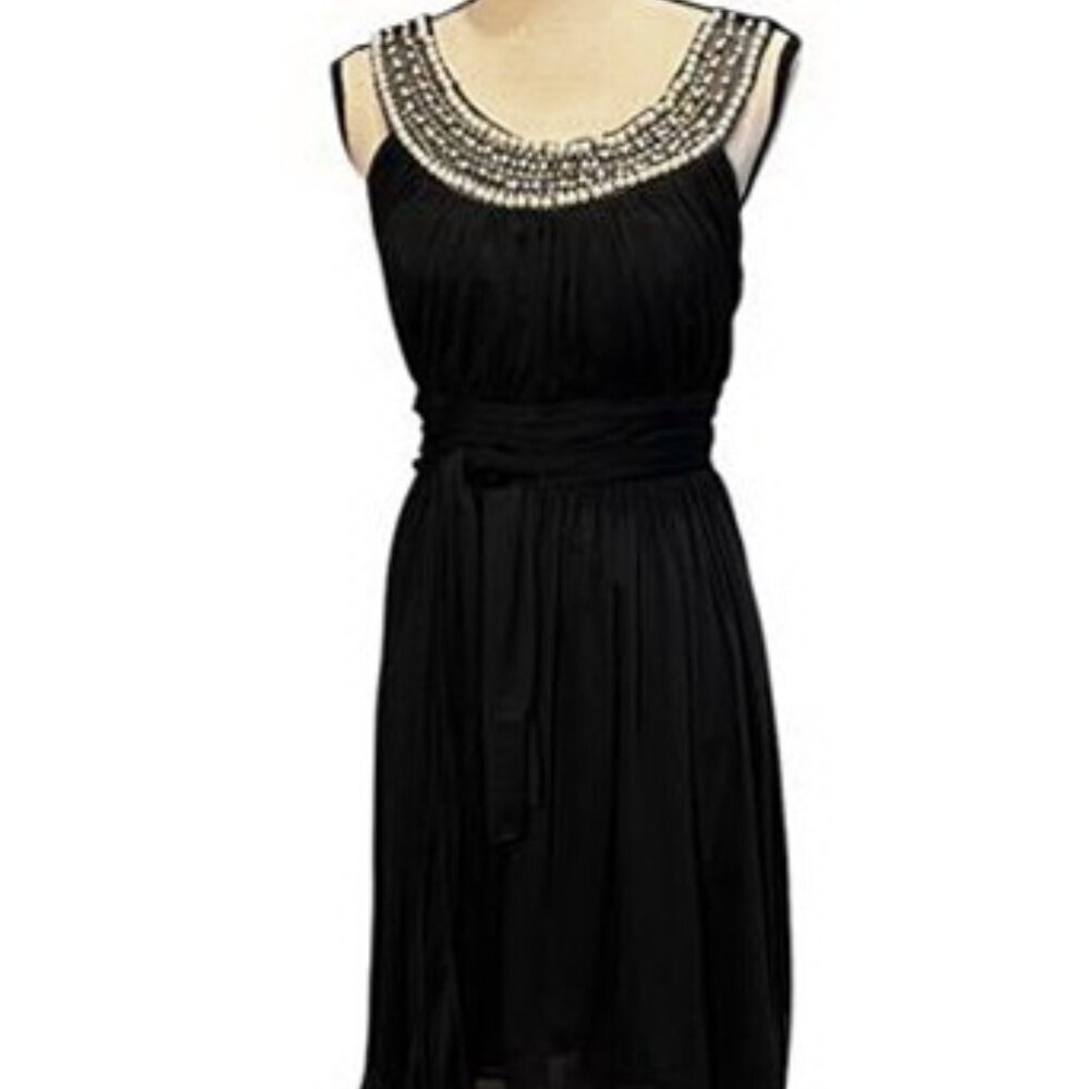Eureka Fashion Black Pearl Embellished High Low A-line Dress